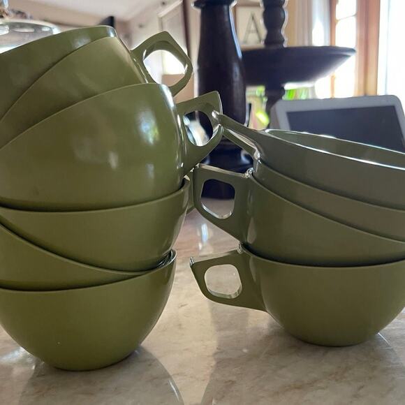 Melmac melamine coffee or tea set with cream and sugar  avocado green. Retro - Picture 2 of 12